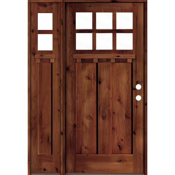 Krosswood Doors 46 in. x 80 in. Knotty Alder 2-Panel Left-Hand/Inswing 6-Lite Clear Glass Red Chestnut Stain Wood Prehung Front Door