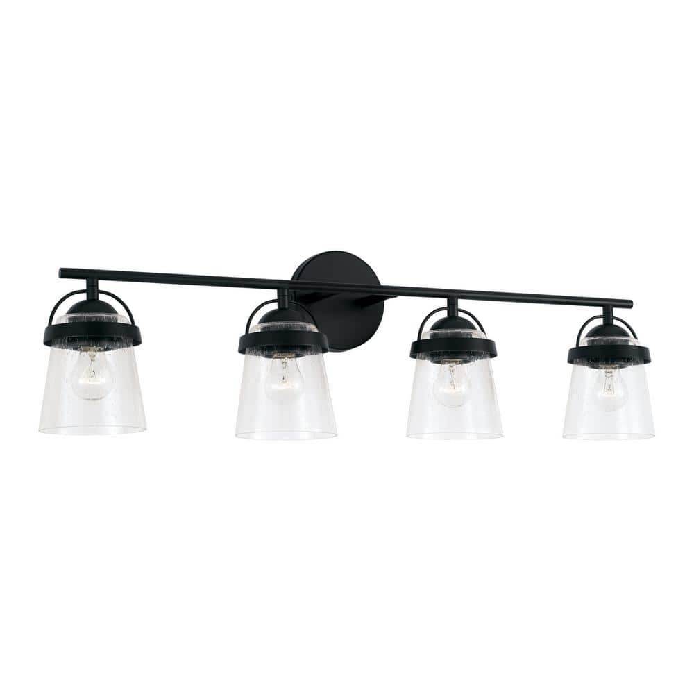 32.5 in. W x 9.5 in. H 4-Light Vanity Light in Matte Black with Clear Seeded Glass price history on PriceWatchPro