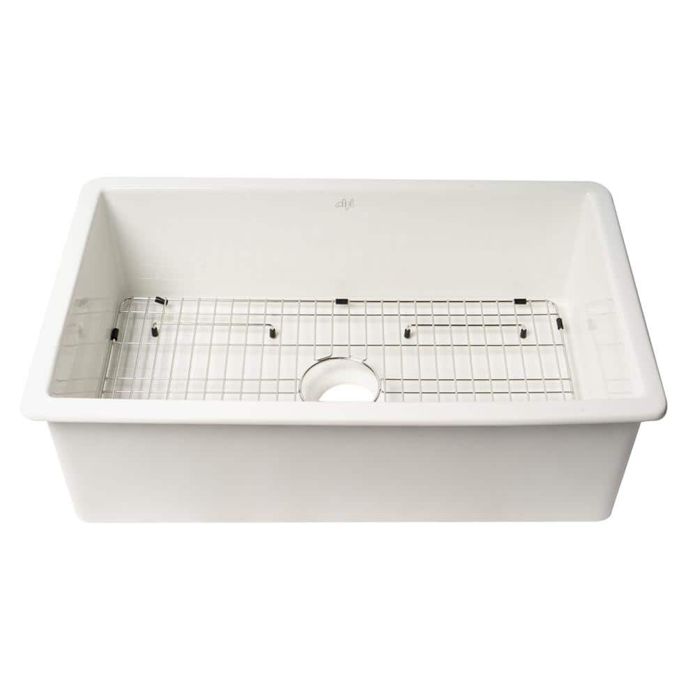 White Fireclay 32" Drop-In Farmhouse Kitchen Sink