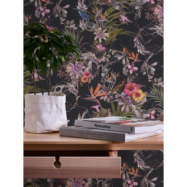 Hollis Tropical Black Non Pasted Non Woven Wallpaper Sample