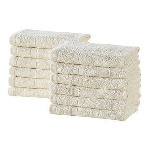 Bleach Friendly, Quick Dry, 100% Cotton Washcloths (12 in. L x 12 in. W), Highly Absorbent (12-Pack, Ivory)