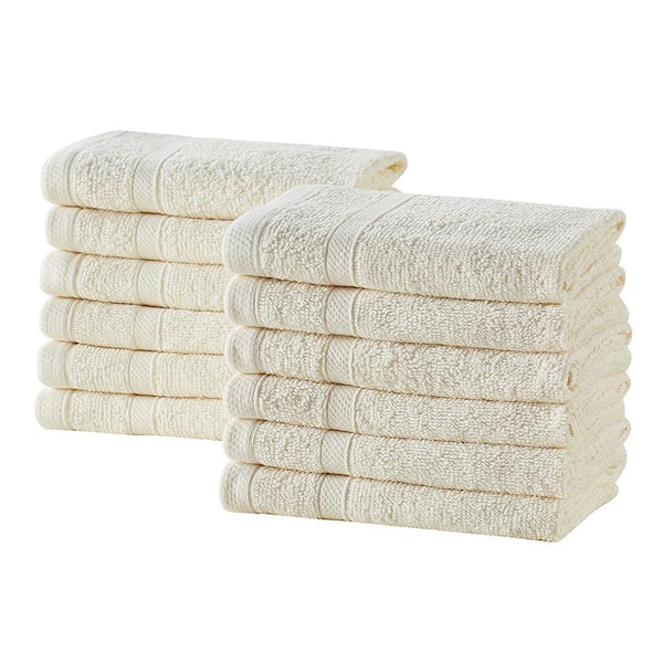 Clorox Bleach Friendly, Quick Dry, 100% Cotton Washcloths (12 in. L x 12 in. W), Highly Absorbent (12-Pack, Ivory)