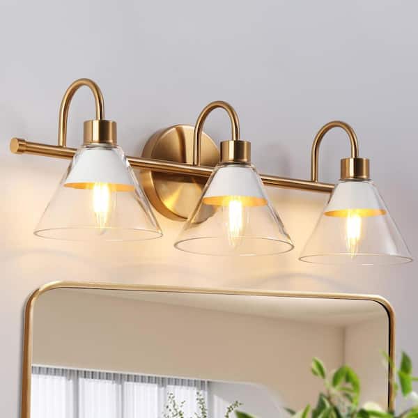 Uolfin 21 in. 3-Light White and Gold Vanity Light