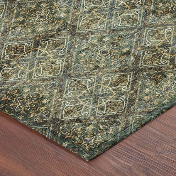 Chantille Machine Washable Indoor/Outdoor Abstract ACN2692 Olive 8 ft. x 10 ft. Area Rug