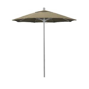 7.5 ft. Grey Woodgrain Aluminum Commercial Market Patio Umbrella FiberglassRibs and Push Lift in Heather Beige Sunbrella