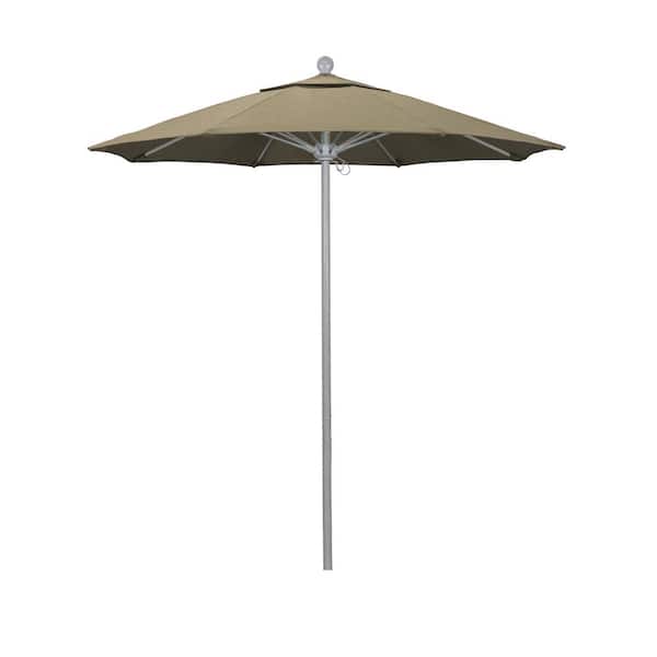 California Umbrella 7.5 ft. Grey Woodgrain Aluminum Commercial Market Patio Umbrella FiberglassRibs and Push Lift in Heather Beige Sunbrella