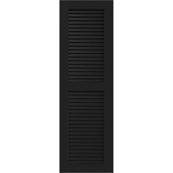 Ekena Millwork 12" x 60" True Fit PVC Two Equal Louver Shutters, Black (Per Pair)