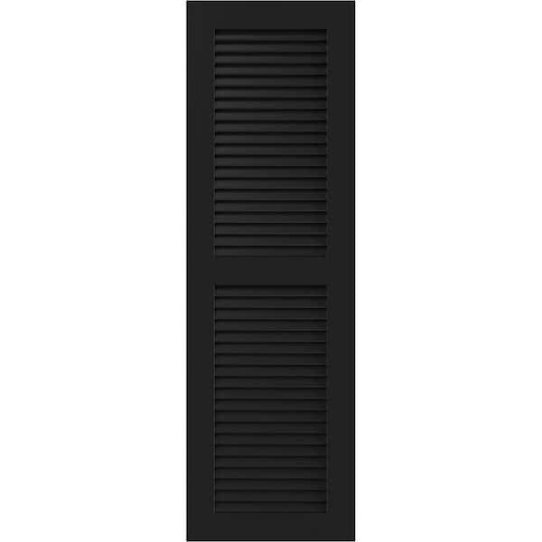 Ekena Millwork 12" x 74" True Fit PVC Two Equal Louver Shutters, Black (Per Pair)