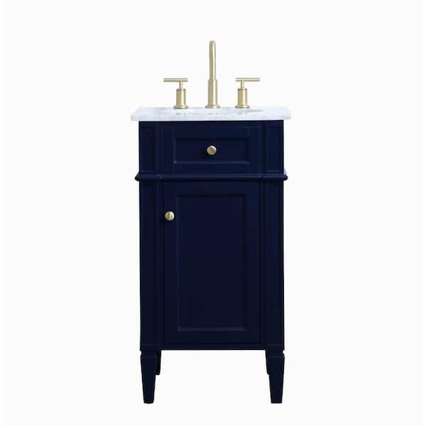 Unbranded Simply Living 18 in. W x 19 in. D x 35 in. H Bath Vanity in Blue with Carrara White Marble Top