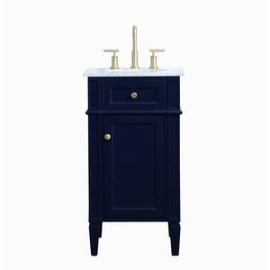 Timeless Home 18 in. W x 19 in. D x 35 in. H Single Bathroom Vanity in Blue with White Marble Top and White Basin