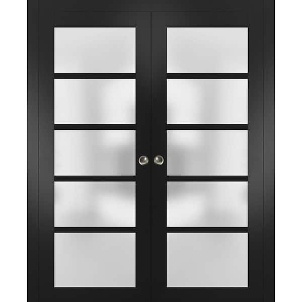 Sartodoors 60 in. x 84 in. 2 Panel Black Matte Finished Solid MDF Sliding Door with Hardware