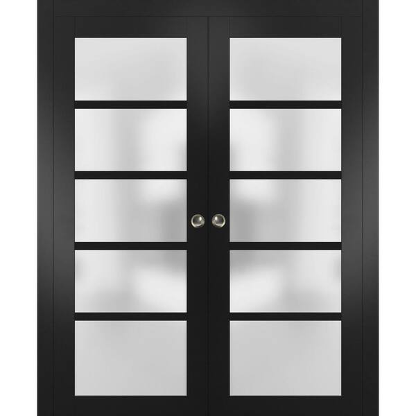 Sartodoors 84 in. x 84 in. 2 Panel Black Matte Finished MDF Sliding Door with Hardware