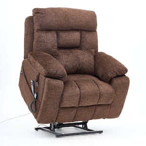 Enhanced Flagship Oversized Dual OKIN Motor Chenille Lift Recliner with Massage Heating&Assisted Standing-Chocolate