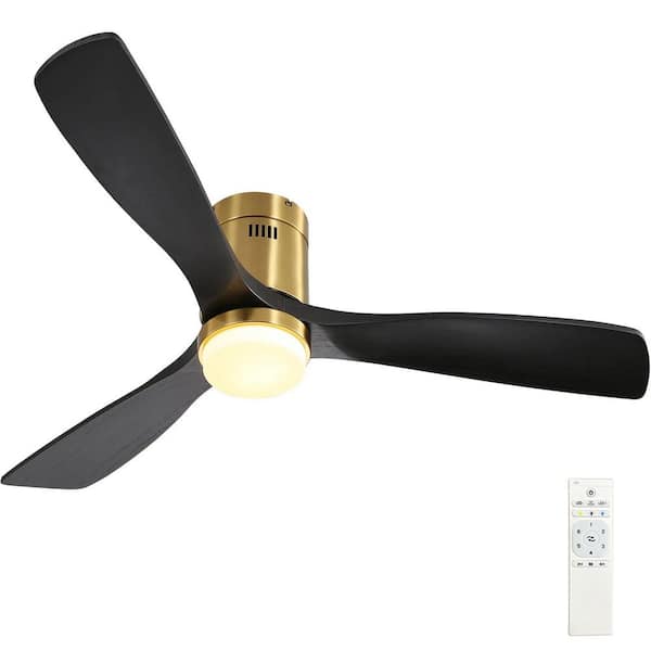 BreezyLite 52 in. Gold Housing and Black Oak Blade Downrod Mount Standard Ceiling Fan with Integrated LED and Remote