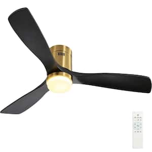 Blade Span 52 in. Indoor Wood Gold Low Profile Modern Ceiling Fan with LED Bulb Included with Remote Included
