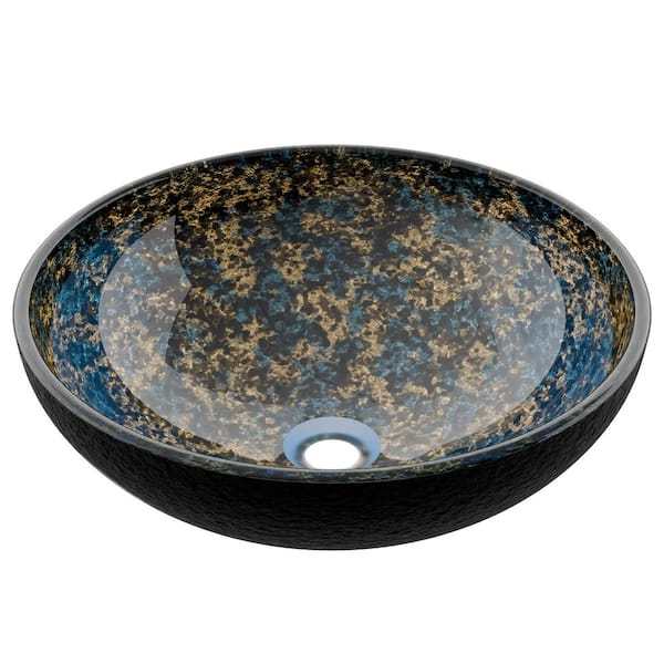 Lepardo 16 in. Vessel Bathroom Sink 16 in. in Hand-Painted Azure Tempered Glass