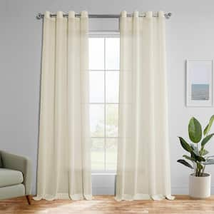 Gardenia Ivory Faux Linen Grommet Curtains 50 in. W x 108 in. L Sheer Curtain (Single Panel)