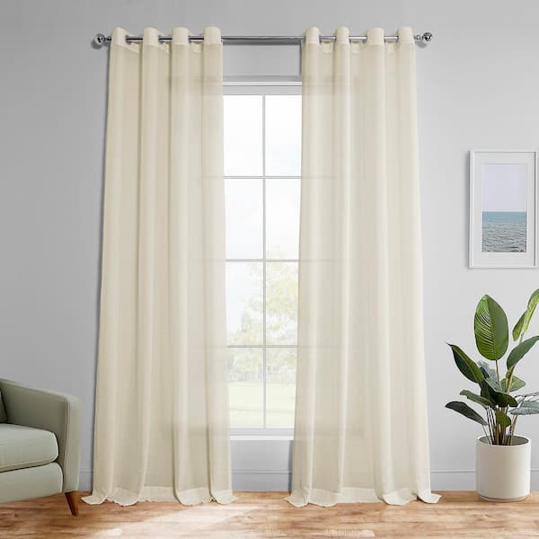 Gardenia Ivory Faux Linen Grommet Curtains 50 in. W x 84 in. L Sheer Curtain (Single Panel)