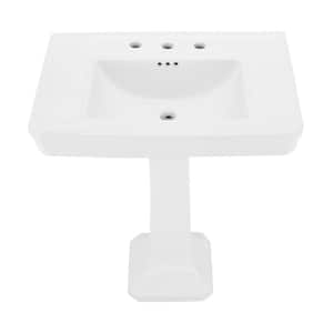 Voltaire 2-Piece Ceramic Rectangular Vessel Pedestal Sink in Glossy White