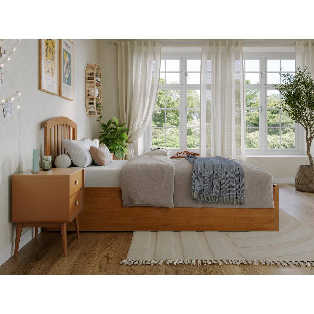 Light Toffee Twin XL Wood Platform Bed with Storage Drawers