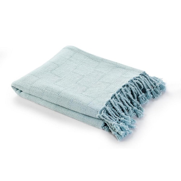 HomeRoots Charlie Blue Solid Color Cotton Throw Blanket