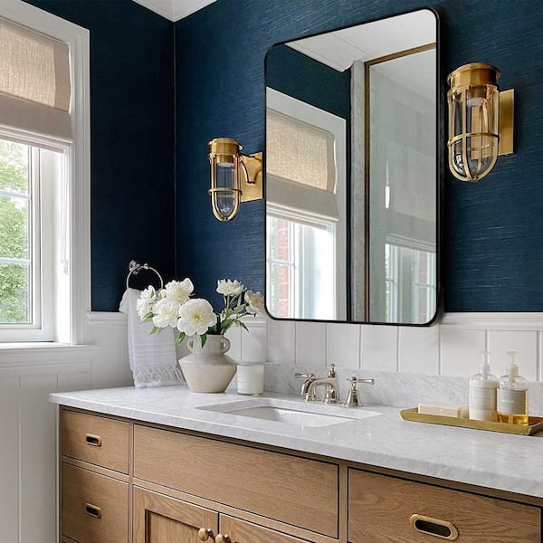 30 in. W x 40.2 in. H Black Rectangle Aluminum Frame Wall-Mounted Bathroom Mirror/Vanity mirror