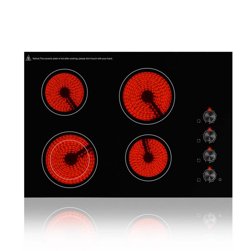 30 in. 4 Elements Ceramic Glass Surface Radiant Electric Cooktop in Black with Knobs and Dual Element