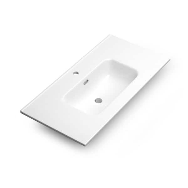 WS Bath Collections Onyx 36.0 in. Drop-In Bathroom Sink in Glossy White Ceramic