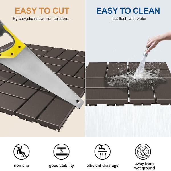 Afoxsos 12 ft. x 12 ft. Plastic Interlocking Deck Tiles Waterproof in Black (9 Per Pack)