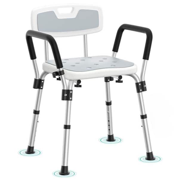 16.1 in. W Freestanding Shower Seat with Adjustable Height, Removable Armrests, Anti-Slip, Elderly and Disabled Silver