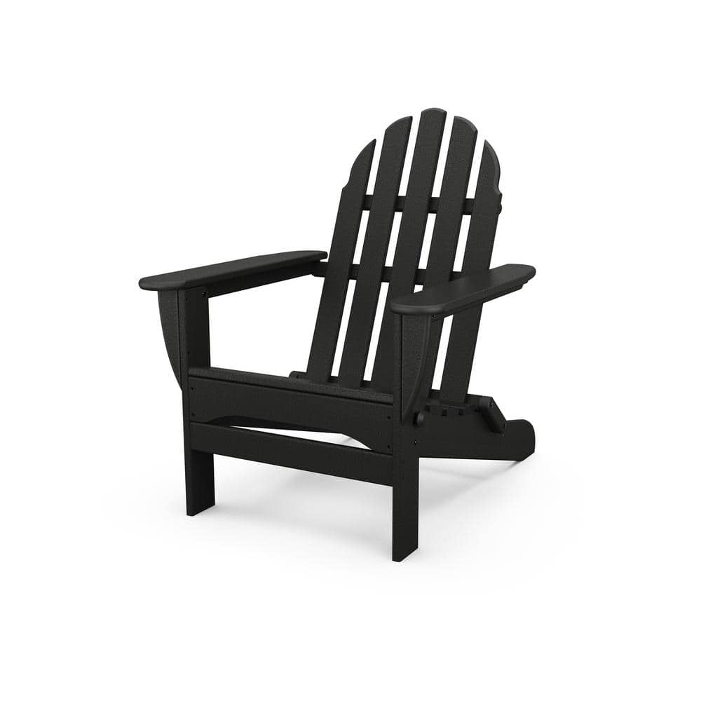 Polywood Classic Black Plastic Patio Adirondack Chair Ad5030bl The Home Depot