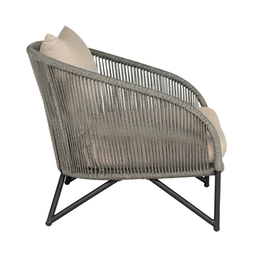 Benicia Gray Rope and Taupe Cushions Outdoor Accent Chair