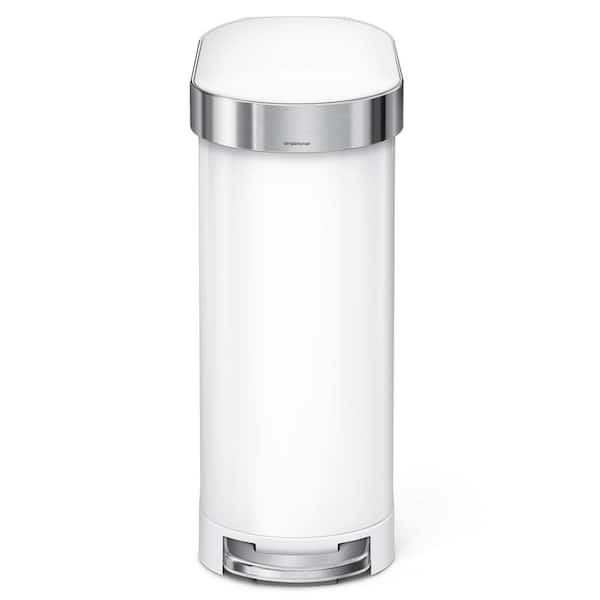 45L Slim Liner Rim Step Kitchen Trash Can, White Steel