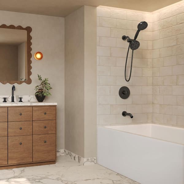 5 in. Wall Mount Single Handle 3-Spray Tub and Shower Faucet 2.5 GPM in Matte Black Valve Included