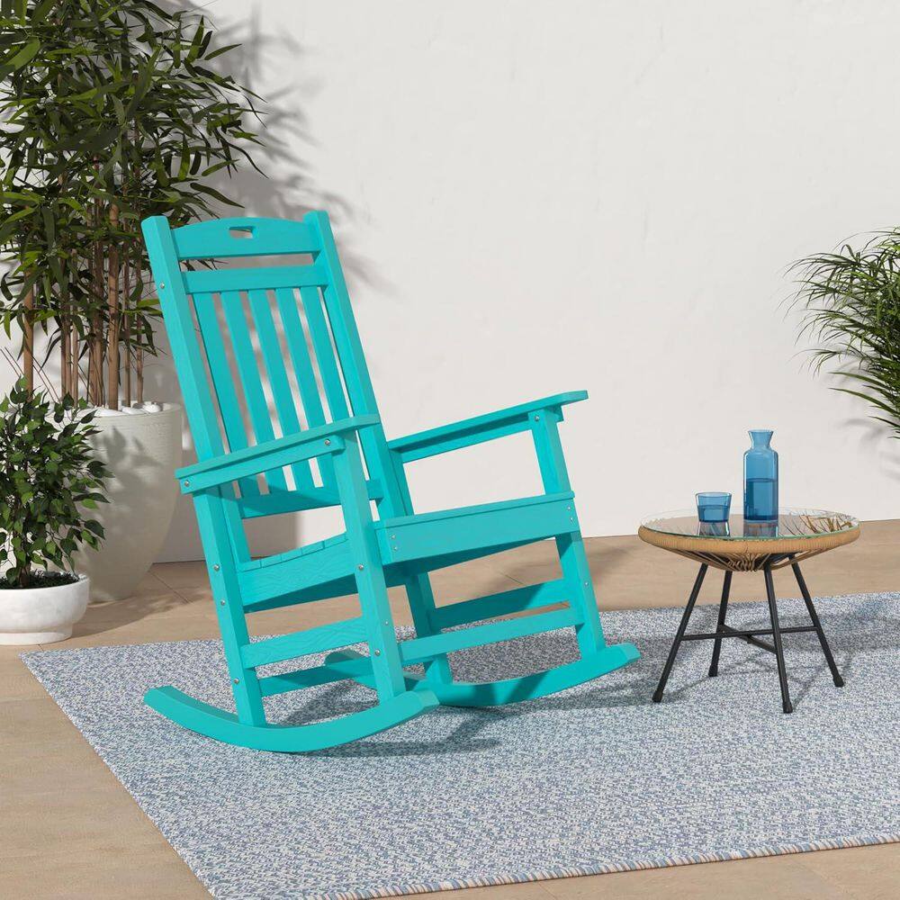 High-Back Aruba Blue Recyclable HIPS Plastic All-Weather Outdoor Rocking Chair for Patio, Garden, Indoor Use price history on PriceWatchPro