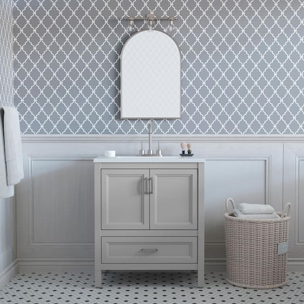 Home Decorators Collection Gracenote 30 in. W x 19 in. D x 35 in. H Single Sink  Bath Vanity in Light Gray with White Cultured Marble Top