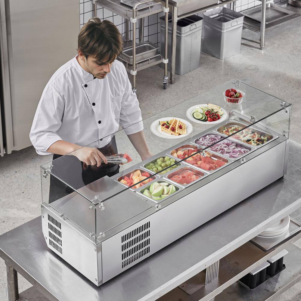 51'' Stainless Steel Refrigerated Condiment Prep Station with Glass Guard