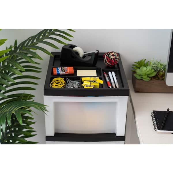 4 Drawer Medium Storage Cart with Organizer Top, Black and Pearl (14.25 in. L x 12.05 in. W x 33.56 in. H)