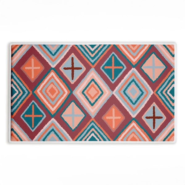 Bold Geometric Patterns 18 in. x 30 in. Pink Geometric Polyester Blend Rectangle Bath Mat