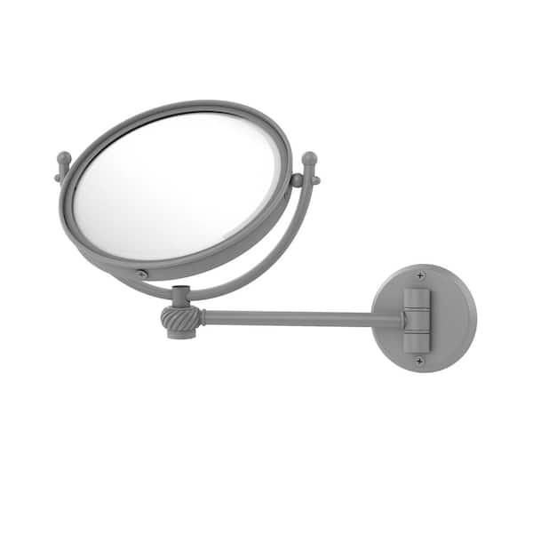 8 in. W x 10 in. H Small Large Round Tri Fold Metal Framed Magnifying Wall Bathroom Vanity Mirror in Matte Gray