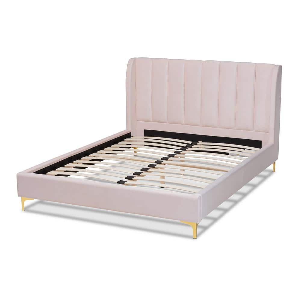 Baxton Studio Saverio Light Pink Queen Platform Bed 156 9099 HD