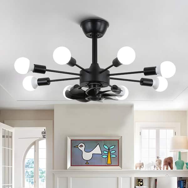 Bella Depot 25 in. Indoor Wheel Design Black Bladeless Ceiling Fan with Light Kit and Remote