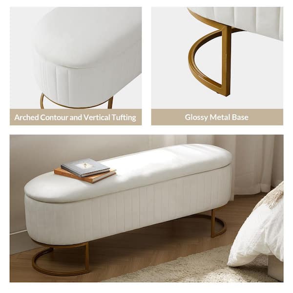 JAYDEN CREATION Drotar Ivory Modern Storage Bench with Metal Base