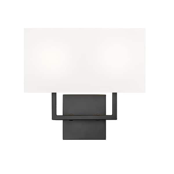Unbranded - Saxon 12 inch Matte Black 2 Light Wall Sconce with White Fabric Shade