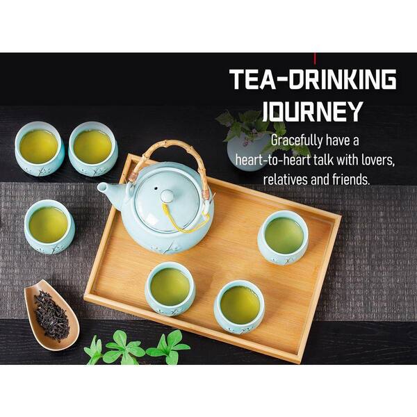 JFVKAF Tea Set with 1 Teapot 6 Tea Cups 1 Tray 1 Stainless Infuser
