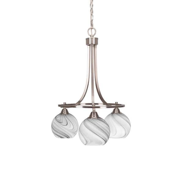Unbranded Madison 3-Light Brushed Nickel Round Chandelier with 5.75 in. Onyx Swirl Glass Shades, No bulbs included