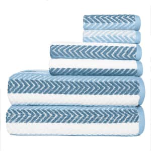 Brayson Stripe 6-Piece Heritage Blue Diamond Textured Bath Towel Set