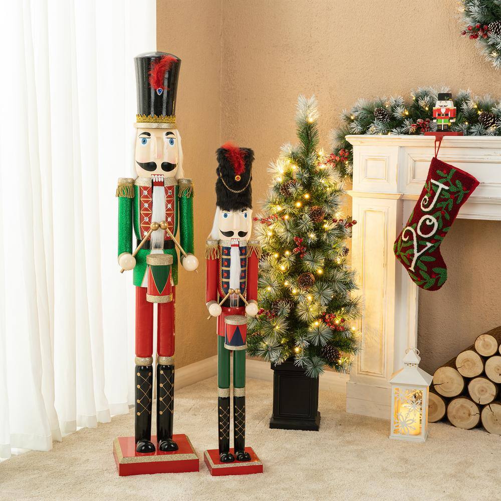42" Red Green Gold Wooden Christmas Nutcracker with Felt Hat