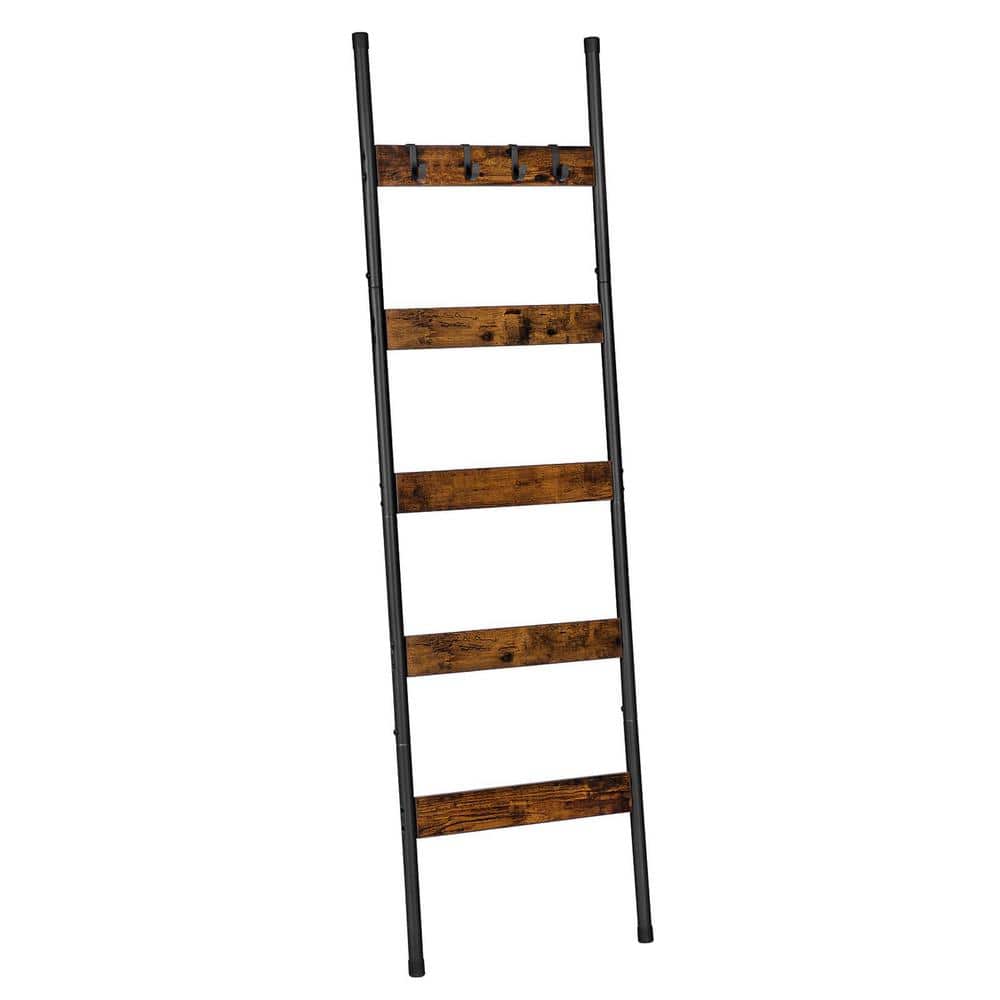 Rustic Brown and Black 5-Tier Industrial Blanket Ladder