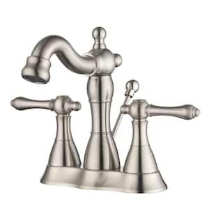 Prime 4 in. Centerset Double-Handle Bathroom Faucet Rust Resist with Drain Assembly in Brushed Nickel